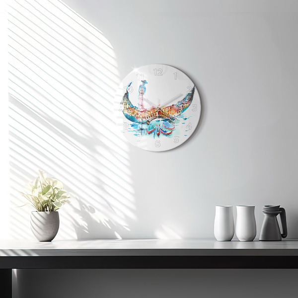 Round glass clock Italy - Venetian Gondola