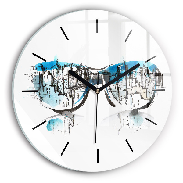 Round glass clock City in glasses