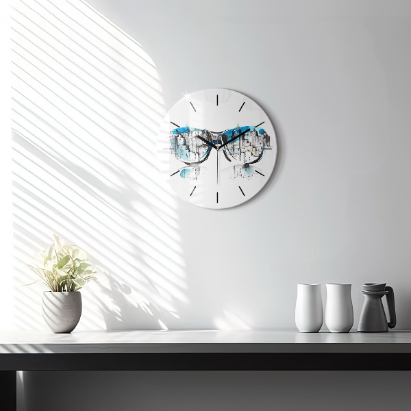 Round glass clock City in glasses