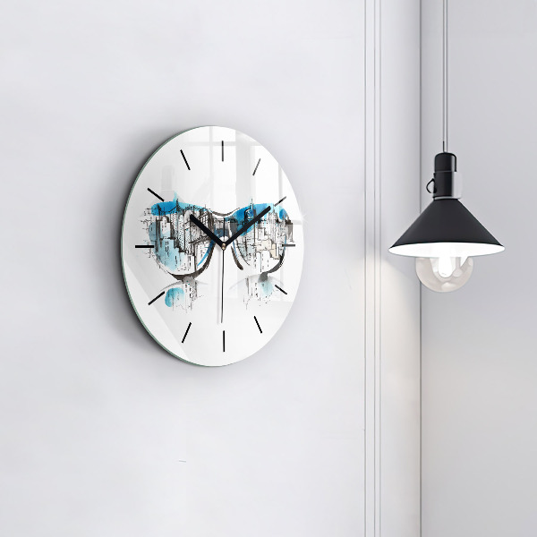 Round glass clock City in glasses