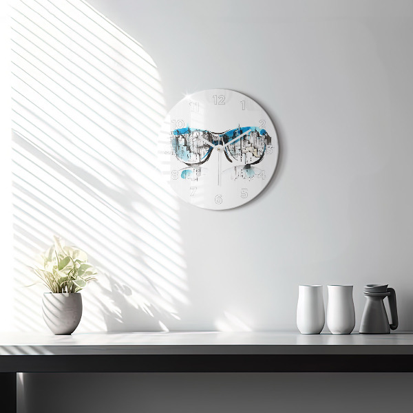 Round glass clock City in glasses