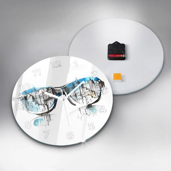 Round glass clock City in glasses