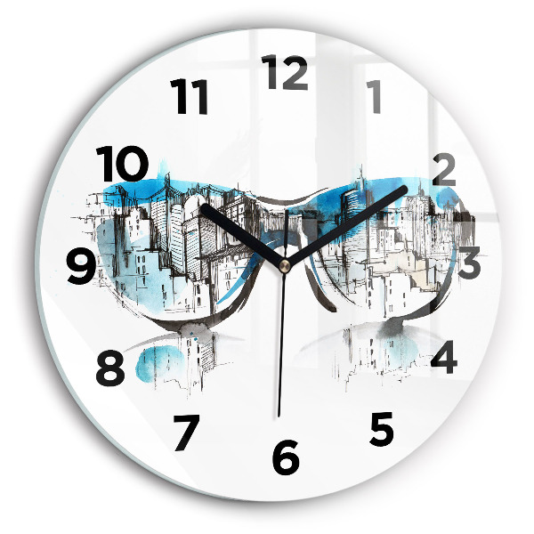 Round glass clock City in glasses