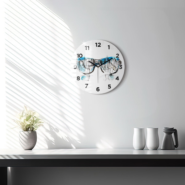 Round glass clock City in glasses