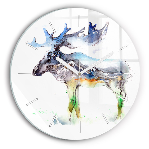 Round glass clock Moose and Mountain Landscape