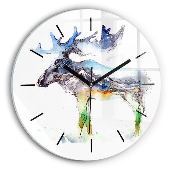 Round glass clock Moose and Mountain Landscape