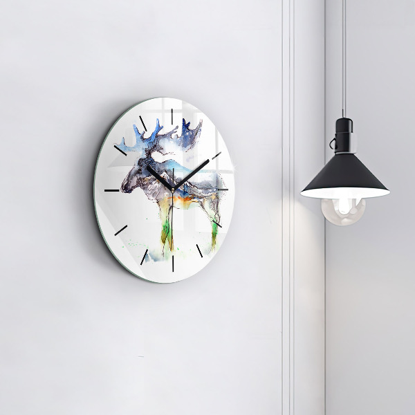 Round glass clock Moose and Mountain Landscape