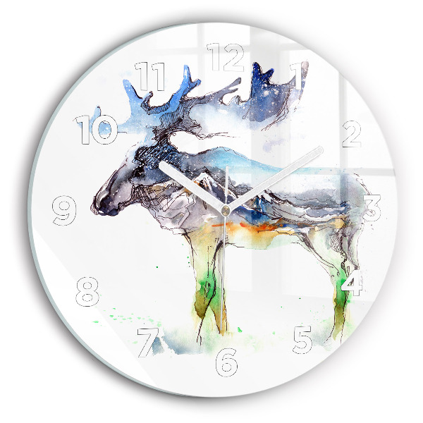 Round glass clock Moose and Mountain Landscape