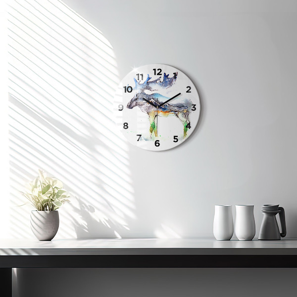 Round glass clock Moose and Mountain Landscape