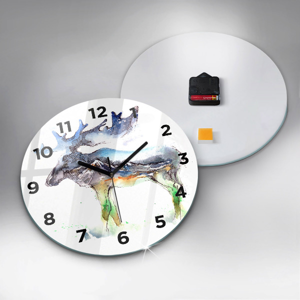 Round glass clock Moose and Mountain Landscape