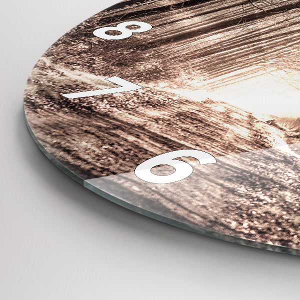 Round glass clock Forest path in sepia