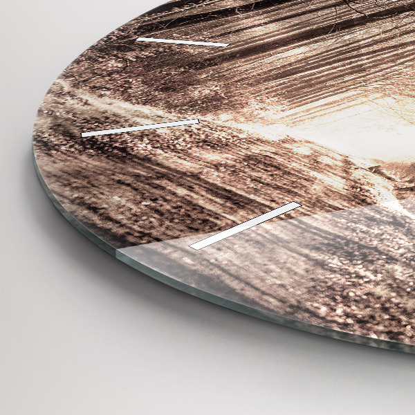 Round glass clock Forest path in sepia