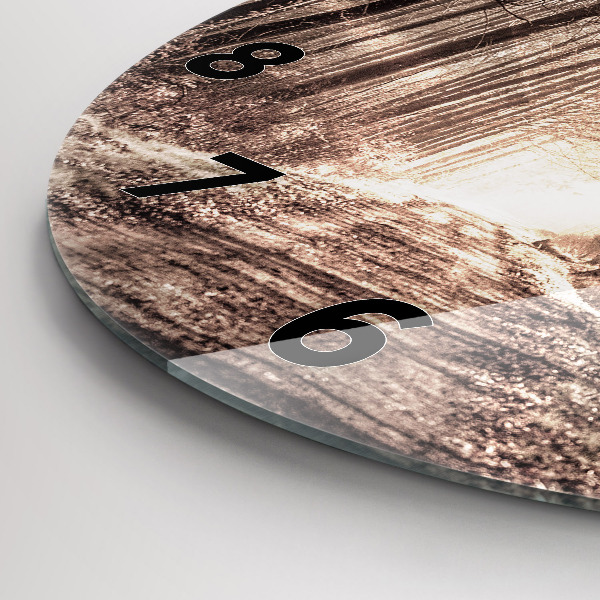 Round glass clock Forest path in sepia
