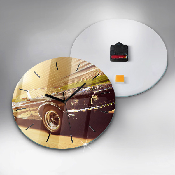 Round glass clock Classic old car