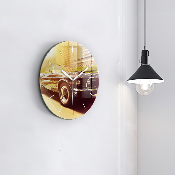 Round glass clock Classic old car