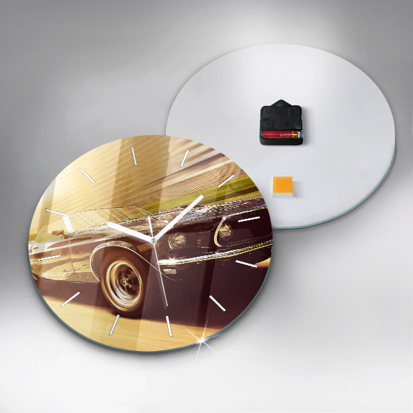 Round glass clock Classic old car