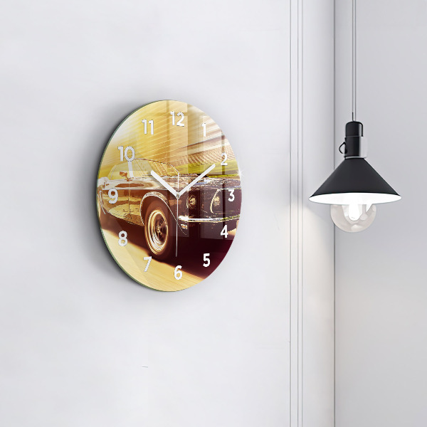Round glass clock Classic old car
