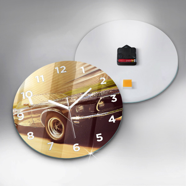Round glass clock Classic old car