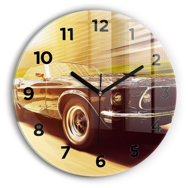 Round glass clock Classic old car