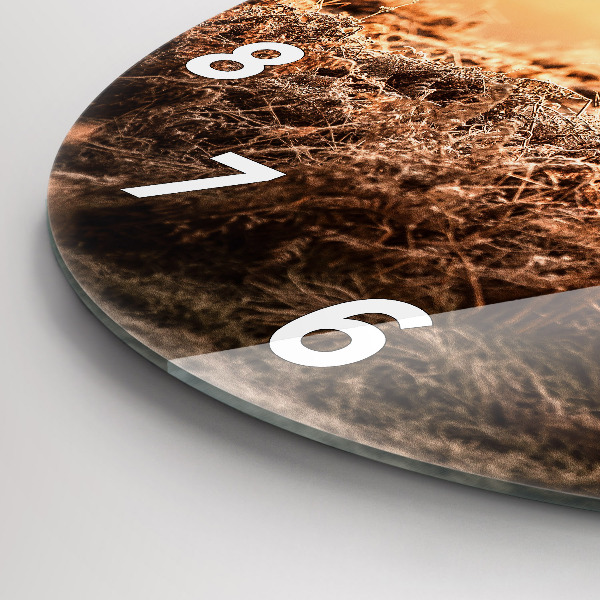 Round glass clock Deer at sunrise