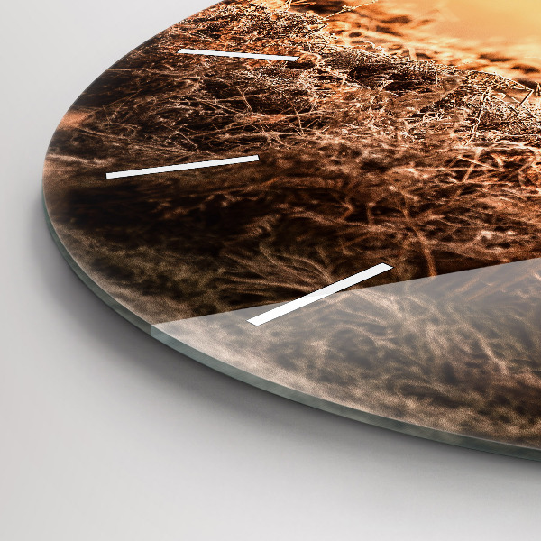 Round glass clock Deer at sunrise