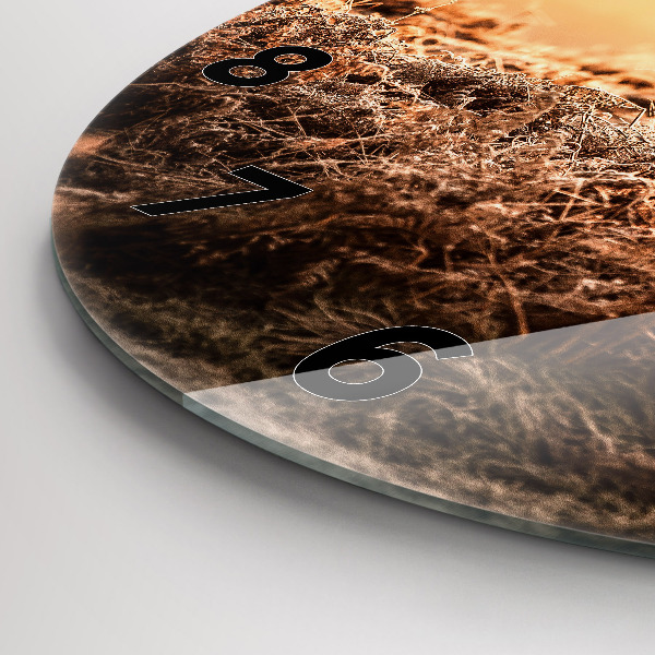 Round glass clock Deer at sunrise
