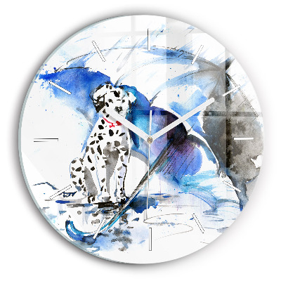 Round glass clock Dalmatian and Umbrella