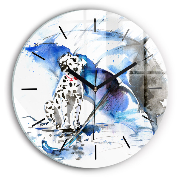 Round glass clock Dalmatian and Umbrella