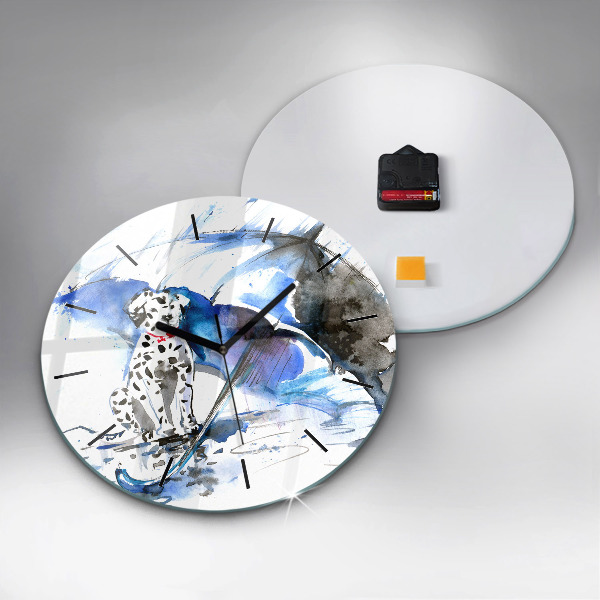Round glass clock Dalmatian and Umbrella