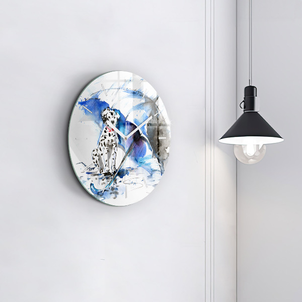Round glass clock Dalmatian and Umbrella