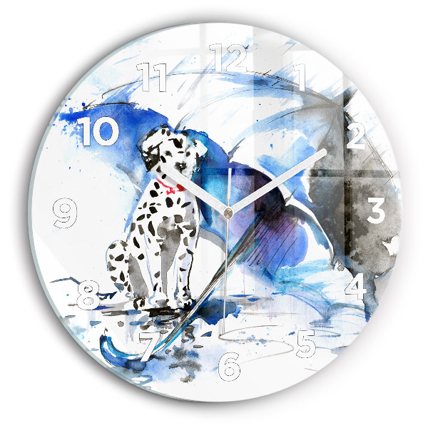 Round glass clock Dalmatian and Umbrella