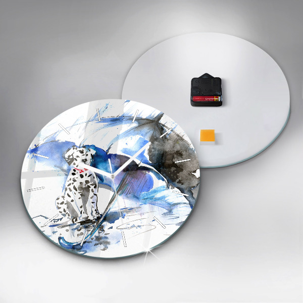 Round glass clock Dalmatian and Umbrella
