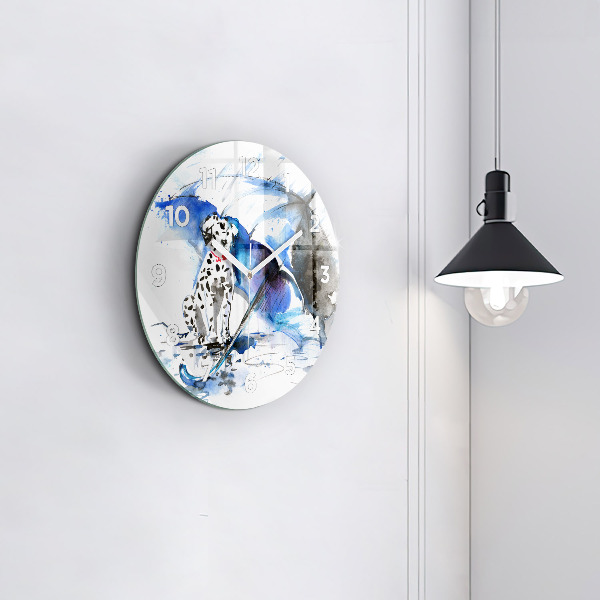 Round glass clock Dalmatian and Umbrella