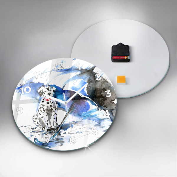 Round glass clock Dalmatian and Umbrella