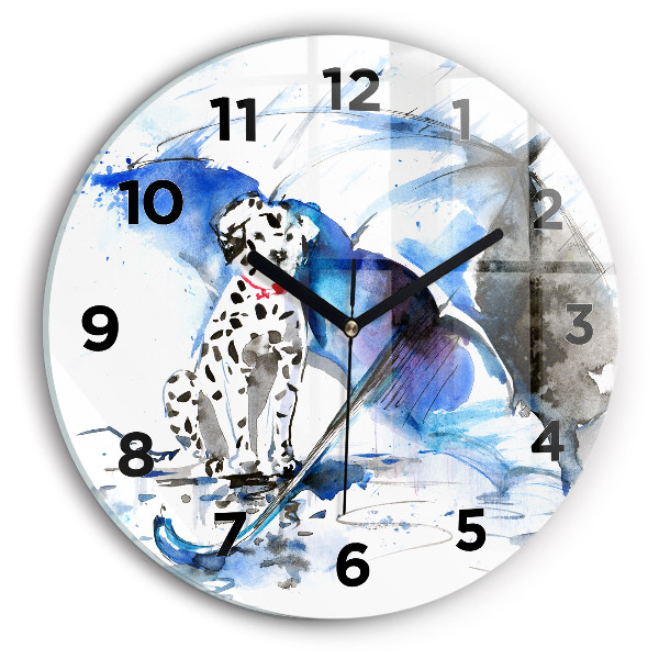 Round glass clock Dalmatian and Umbrella