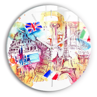 Round glass clock Attractive countries in the world