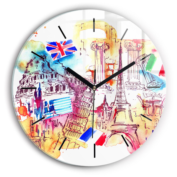 Round glass clock Attractive countries in the world