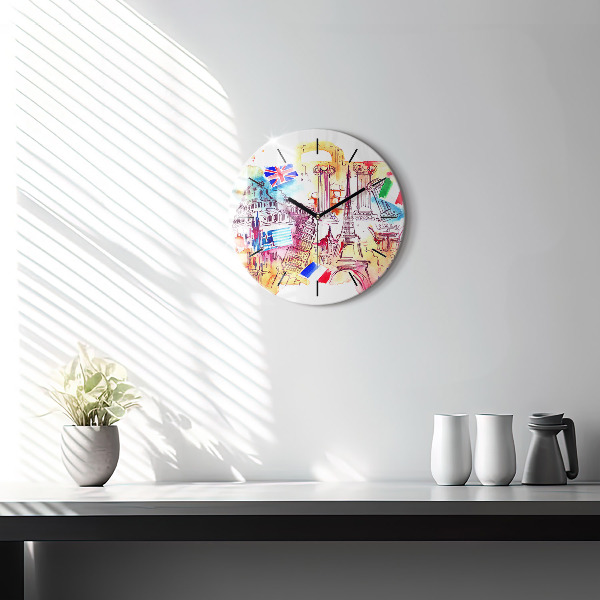 Round glass clock Attractive countries in the world