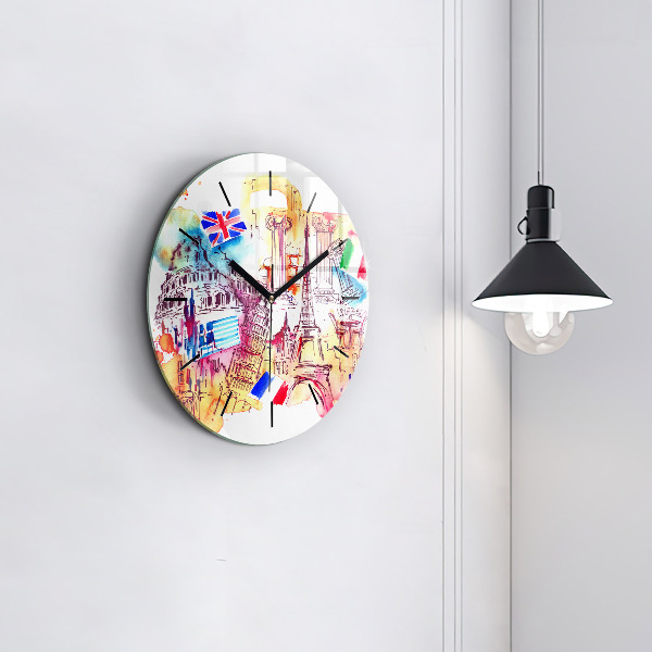 Round glass clock Attractive countries in the world