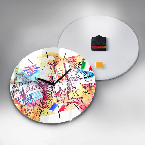 Round glass clock Attractive countries in the world