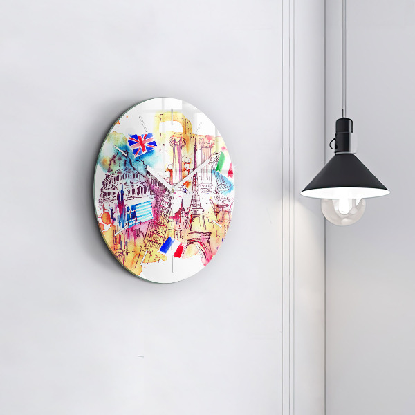 Round glass clock Attractive countries in the world