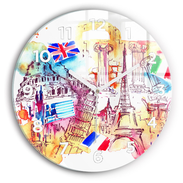 Round glass clock Attractive countries in the world