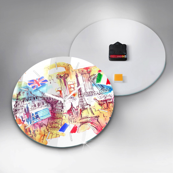 Round glass clock Attractive countries in the world
