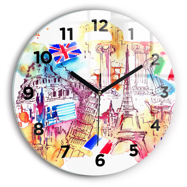 Round glass clock Attractive countries in the world
