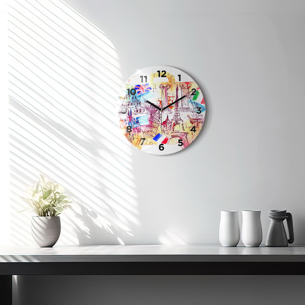 Round glass clock Attractive countries in the world