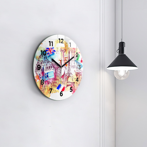 Round glass clock Attractive countries in the world