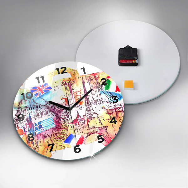 Round glass clock Attractive countries in the world