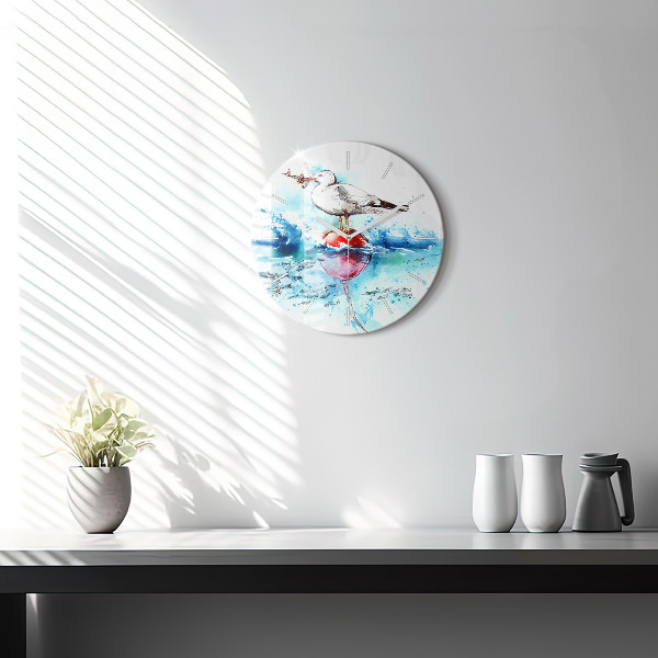 Round glass clock Painted seagull