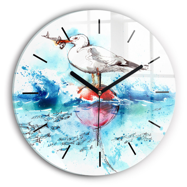 Round glass clock Painted seagull