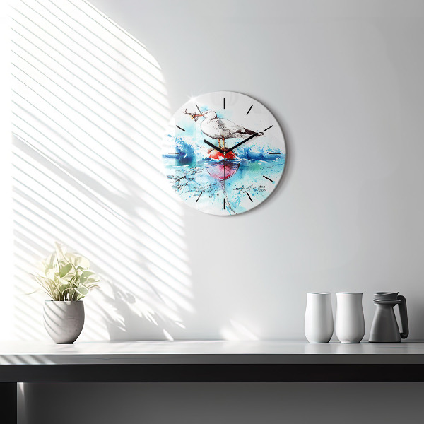 Round glass clock Painted seagull